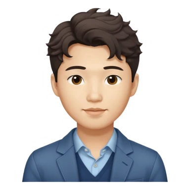Asian guy wavy Korean hair, dressed cool, demure but with a smirk, getting ready for first date  sticker