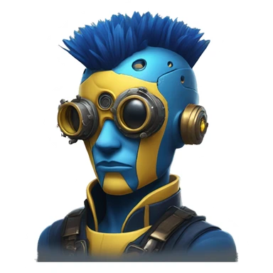 Yellow cyborg head with dark blue steampunk goggles and dark blue Mohawk  sticker