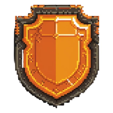 HTML5 shield logo with 8-bit style pixel aesthetic and bright orange color sticker