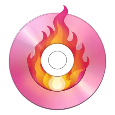 A minimalist CD disc with a subtle fire design, pink flames sticker