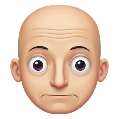 Steven Miller, bald, extremely pronounced grimace, very narrow rectangular head, bottom lip sticking out, eyelids nearly shut and drooping on the outer sides sticker