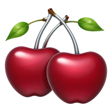 A pair of cherries emoji made of liquid silver chrome, smooth rounded shapes, glossy metallic surface, subtle sensual vibe, luxury sexy aesthetic, iOS emoji style, centered, clean white background sticker