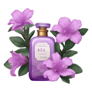 Aesthetic ensemble of soft purple azaleas alongside a charming vintage purple perfume bottle.
 sticker
