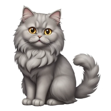 cinematic-[grey persian cat]-realistic-full-body-sitting-emoji,-tail-curled-playfully-around-its-paws,-head-tilted-dramatically,-fluffy-[grey cat]-fur,-simplified-yet-realistic-focused-features,-highly-detailed,-glowing-with-an-almost-sarcastic-glow sticker