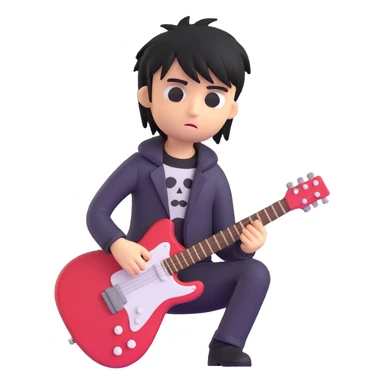3D emoji of a guitar with emo hairstyle and melancholic look sticker