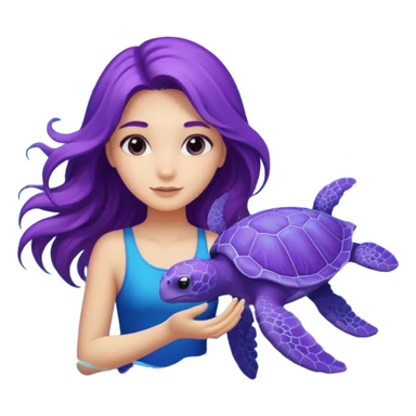 A girl with a purple Sea turtle in the ocean sticker
