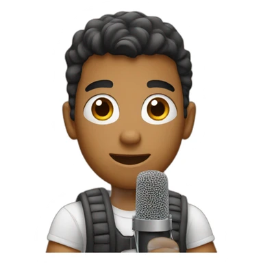 A young man with podcast mic sticker