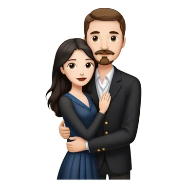 tall white man with brown hair goatee mustache embracing a pale woman with long black hair, wearing elegant clothing standing sticker