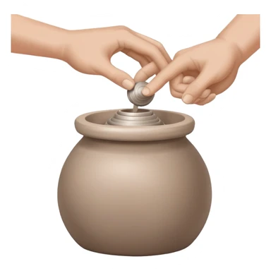 thumb pressing side of a clay ball down onto a silver pottery wheel, thumb at the bottom of the clay, pottery gesture sticker