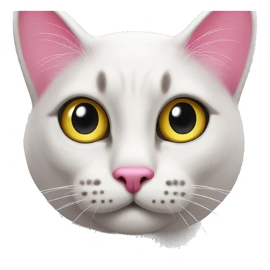 un gatto bianco con un fiocco rosa sull’orecchio sinistro e occhi neri e naso giallo sticker
