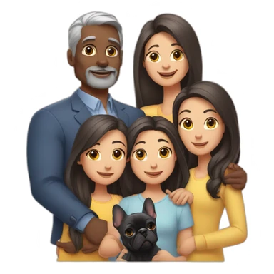 Family of five-dad-mother-with-grey-hair-and-two-brunettes-daughters-with-long-hair-and-just-one-black-French-bulldog sticker