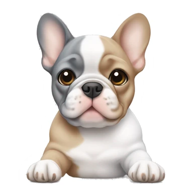 One grey frenchie and one tan frenchie with a white and tabby kitten sticker