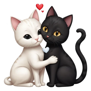 Big black cat is kissing a small white cat with hearts above sticker