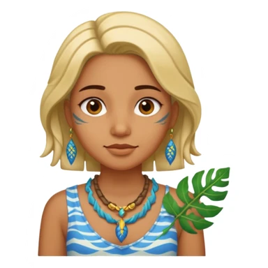 ancient girl wearing fish bone necklaces and leaf shirt sticker