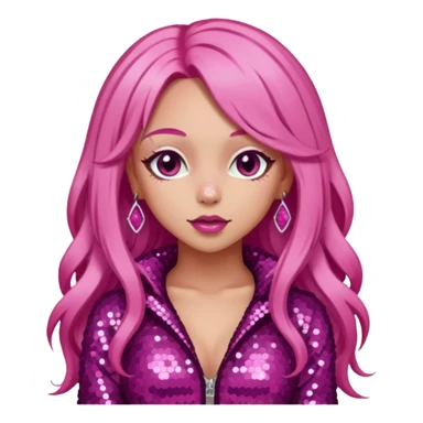 Doja Cat with long pink hair, dark pink sequin outfit sticker