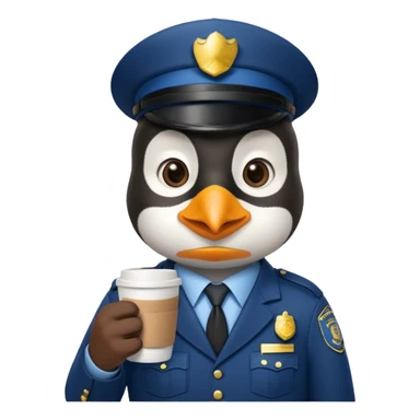 police penguin holding coffe sticker