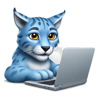A blue lynx with a laptop sticker