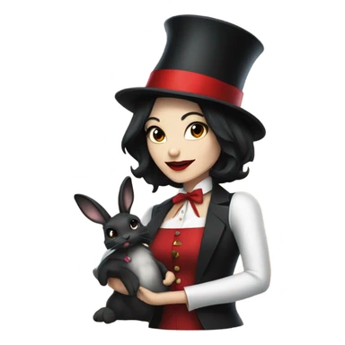 female Magician , black hair, red lipstick, pulling rabbit out of hat sticker