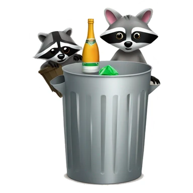 Trash can and raccoon  with martini sticker
