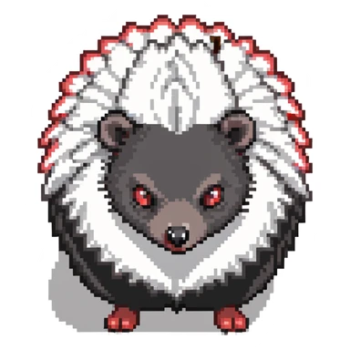 black hedgehog with red accents and white chest fur, defensive stance in a neon-lit industrial environment, metallic surfaces, intense expression sticker