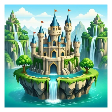 Fantasy castle on a floating island with waterfalls sticker