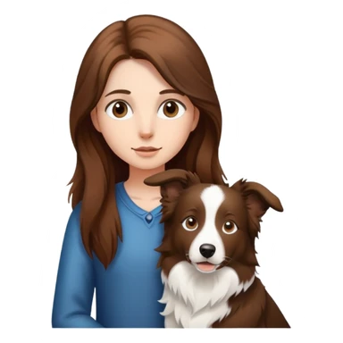 a  girl with long hair with a border collie sticker