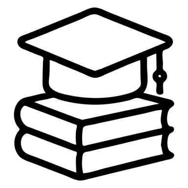 graduation cap on a stack of books, outlined style, professional look icon sticker