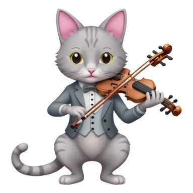 thin grey cat play violin, long full body, no tail sticker