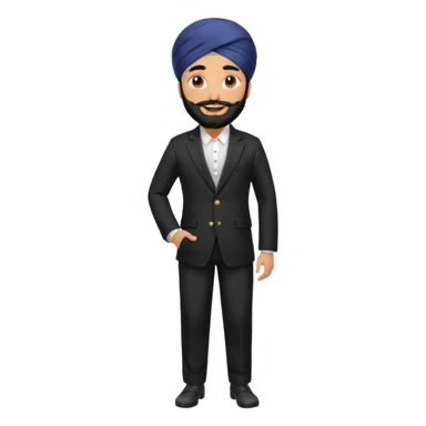 Sikh man with turban styled in a premium black coat pant suit with sticker
