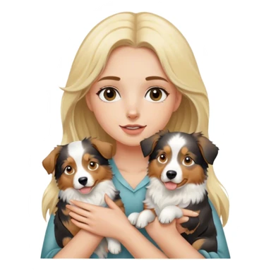 Blonde girl holding two australian shepherds sticker