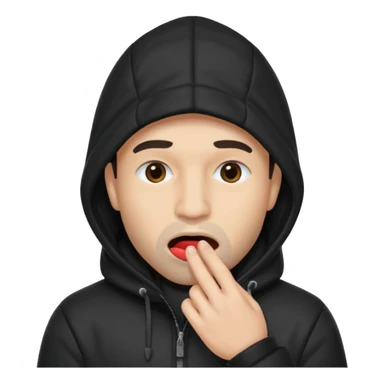fait un homme noir avec une cagoule noir qui couvre sa tête, ses mains doivent être sur sa bouche comme si il se la cachait  sticker