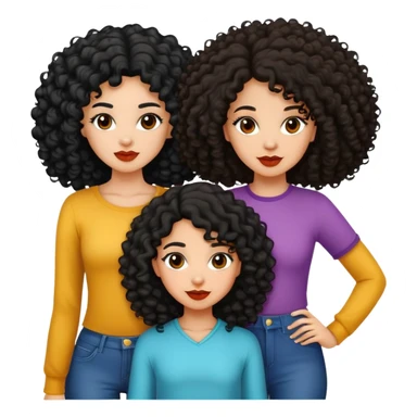 a trio girl group friend one with curly black hair, the other with long dark brown wavy hair and the 3rd one is lightskin with a little afro  sticker
