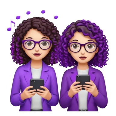 You can create two girls enjoying a concert, one brunette with purple highlights, the other brunette with curly hair and glasses. With purple lights around them.   sticker