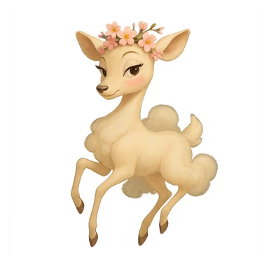 Pixar-inspired elegant feminine vanilla cloud doe, rosy cheeks, cherry blossom crown, floating gracefully, confident charming subtly alluring vibe, never revealing or explicit sticker