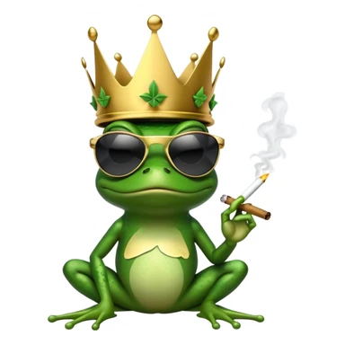 gangster frog wearing a gold crown smoking a marijuana joint, cool sunglasses sticker