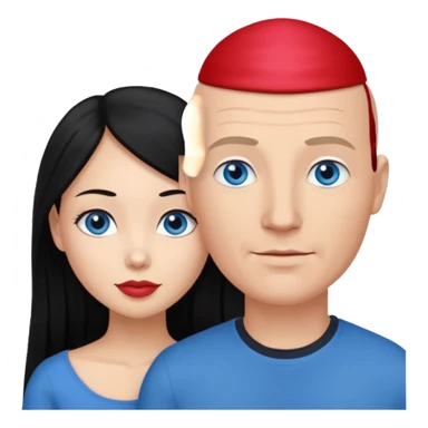 Bald white man blue eyes in love with Filipina woman with long hair sticker