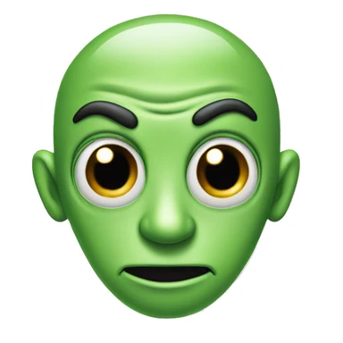 Green alien with mustache and unibrow sticker