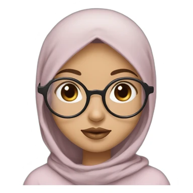 Hijab black color white fair skin girl brown eyes wearing round circular metal glasses, no make up, big cheeks, almond eyes, small pink lips, triangle nose sticker