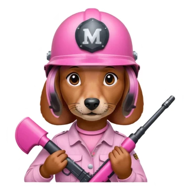 Dachshund dog (Girly one) holding pink m16 and helmet  sticker