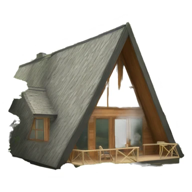 modern a-frame cabin with green bushes out frint sticker