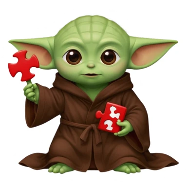 Baby Yoda con su tunica clasica chocolate sosteniendo una pieza de rompecabeza color rojo que diga Valores sticker