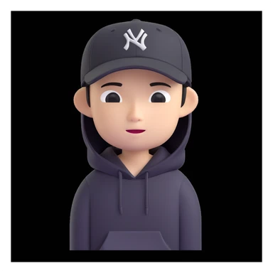 memoji-style Chinese American character for a profile photo, wearing a hoodie and a baseball cap tilted to the side, neutral expression, plain background sticker
