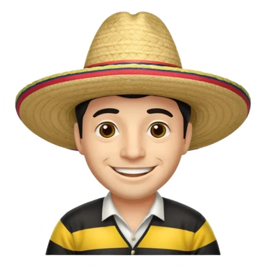 A happy fair skinned Colombian man wearing a Colombian sombrero that has black horizontal stripes sticker