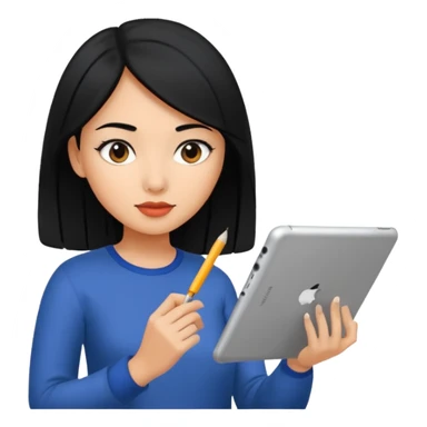 girl web designer with black hair writing on ipad sticker