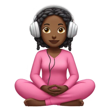 Black girl meditating with braids as hair wearing headphones pink clothes on sticker