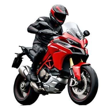 Bold man without beard on red Ducati Multistrada in wheelie position sticker