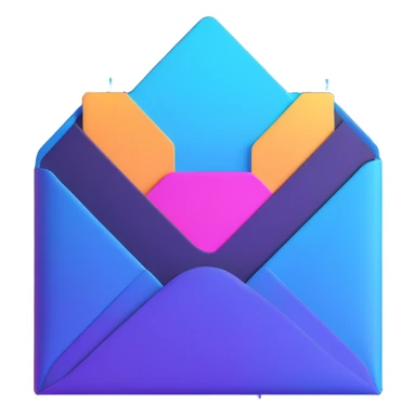 modern futuristic emoji for AI newsletter, floating envelope with AI chip details and shimmering, cyberpunk-inspired color palette sticker