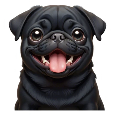Cinematic Cute Yawning Black Pug Portrait Emoji, Head tilted slightly with a dramatic, wide-open yawn, showcasing a smooth black coat with a velvety texture, floppy ears slightly drooping, round dark eyes barely open in drowsy contentment, Simplified yet irresistibly adorable features, highly detailed, glowing with a soft, cozy glow, high shine, relaxed yet expressive, stylized with a touch of whimsy, bright and endearing, soft glowing outline, capturing the essence of a sleepy yet affectionate companion, so drowsy it feels like it could stretch out of the screen and curl up for a nap! sticker