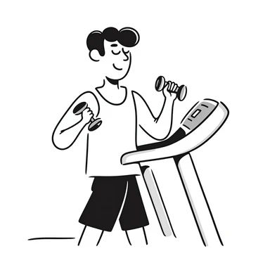 Gym equipment workout area with treadmill and weights sticker