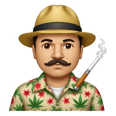 Mexican drug lord El Chapo with mustache and patterned shirt, smoking weed sticker